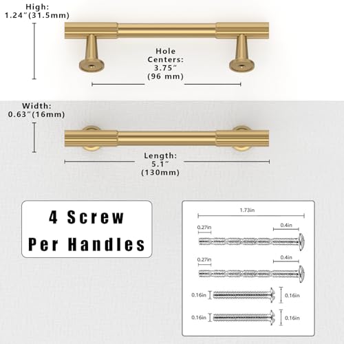 10 Pack Brushed Brass Cabinet Pulls 3.75 Inch(96mm) Kitchen Cabinet Handles Solid Zinc Alloy Cabinet Hardware Drawer Pulls - color: Brushed Brass, size: 3.75" Hole Center
