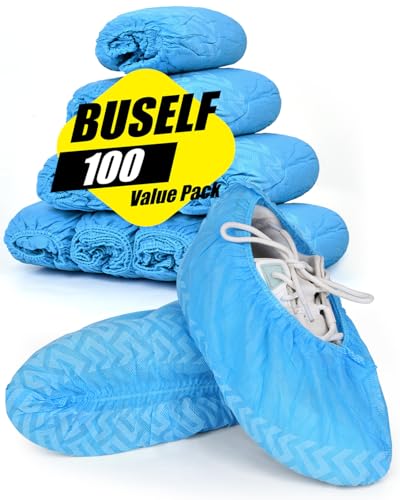 Buself X-Large 100 Count Shoe Covers Disposable Non-Slip, Premium Cloth Boot Covers, Slip-resistant, Durable, Breathable, Non-toxic, Recyclable, Stretchable Fits Up to Size 13 US Men - Blue - size: 100ct Up to Men13 & Women All