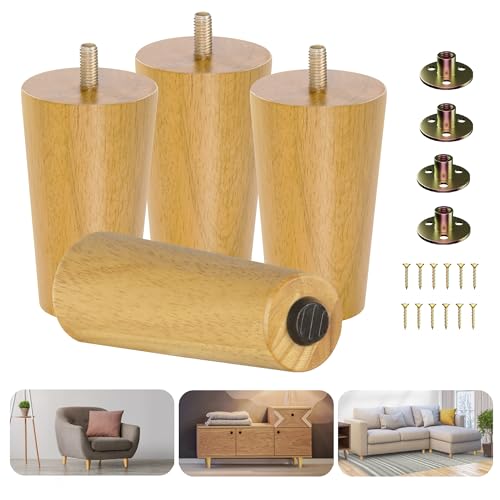Yes4All 4 Inches Round Natural Solid Wood Furniture Legs Set of 4, Heavy Duty 800 Lbs Capacity Furniture Legs with Leveler, Replacement Legs for Furniture, Couch, Sofa, Dresser, Ottoman - color: Round Natural, size: 4 inch