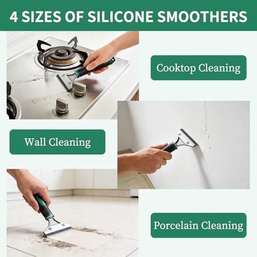 6 in 1 Caulking Tool & Caulk Remover Tool Kit with Dual-End Multi-Function Handle – Grout Removal Tool & Scraper for Bathroom, Kitchen, Tile Sealing