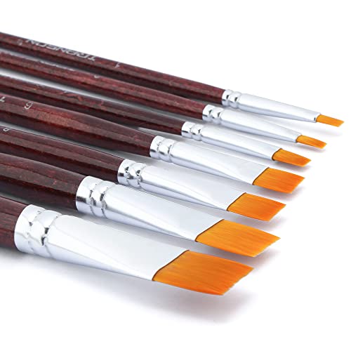 Transon Flat Paint Brush Set 7pcs for Acrylic Watercolor Gouache Oil and Body Painting - size: 7 PCS