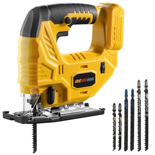 DEMIMA Cordless Jig Saw for Dewalt Battery, 7 Speed Variable Up to 3200RPM, LED Light, 45° Bevel Cuts, 3 Orbital Motions, with Jig Saw Blade for Straight/Curve/Circle Cutting(Battery Not Include)