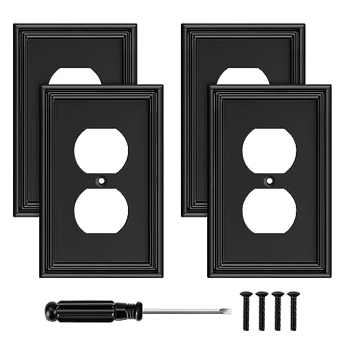 4 Pack Black Modern Decorative Duplex Outlet Covers Wall Plate - size: 1 Gang Duplex Outlet