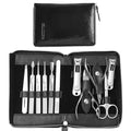 FAMILIFE Stainless Steel Manicure Set 11-in-1 Professional Nail Clipper Kit | Portable Leather Travel Case, Pedicure & Grooming Tools for Fingernails & Toenails, Luxury Gift for Men & Women, Glossy Black - color: Black