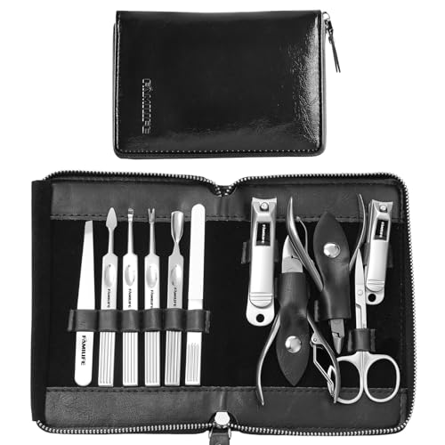 FAMILIFE Stainless Steel Manicure Set 11-in-1 Professional Nail Clipper Kit - color: Black