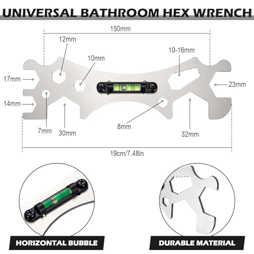 5 Pcs Multifunctional Basin Wrench Set Universal Faucet Nut Spanner Removal Plumbing Tools for Sink Faucet 6 75mm Adjustable Short Handle and Hex Wrench for Kitchen Washbasin Tube Bathroom