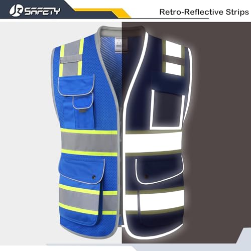 JKSafety Hi Vis Safety Vest for Men Women Cushioned Collar JK101 Blue M - color: Jk101-blue, size: Medium