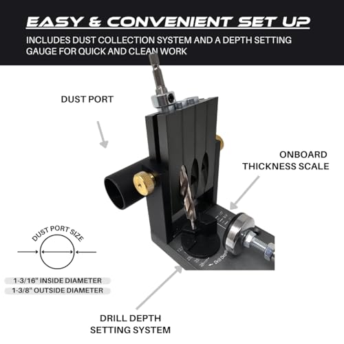 Massca Pocket Hole Jig Kit M1 - Adjustable & Easy to Use Pocket Screw Jig - Heavy Duty Drill Jig for Angled Holes with Drill Bit, Pocket Self Tapping Screws &Driver Bit,