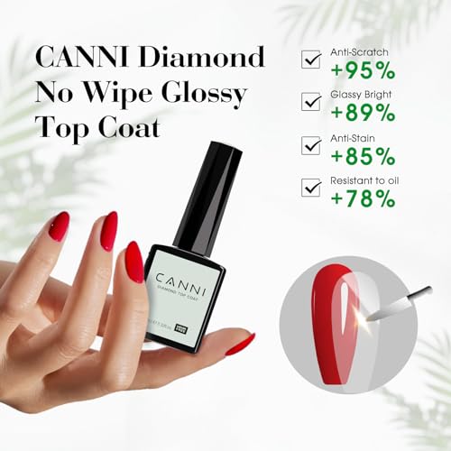CANNI 2 Pcs No Wipe Gel Top Coat and Base Coat Set- High Gloss Shiny Long Lasting Base Top Coat Gel Nail Polish, Nail Art Home and Professional Manicure - color: Base & Top