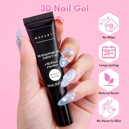 Makartt 3D Nail Gel, 15g Sculpting Gel Glue for Molding and Drawing - color: A06-Whiteout Wonder