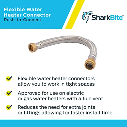 SharkBite 15 Inch Braided Flexible Water Heater Connector, 3/4 in Push-to-Connect x 3/4 in FIP, Stainless Steel, U3088FLEX15LF - size: 15 in, style: SharkBite