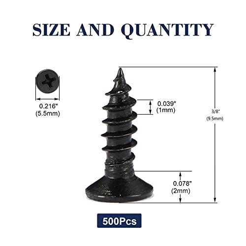#4 x 3/8" Wood Screw 500Pcs 18-8 (304) Stainless Steel Screws Flat Head Phillips Fast Self Tapping Drywall Screws Black Oxide by SG TZH - size: #4 x 3/8"-500Pcs