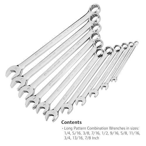 Ingersoll Rand 11-Piece Long Pattern Combination Wrench Set – SAE Sizes 1/4" to 7/8", Premium Chrome Vanadium Steel, 5° Offset Box End, Extra-Long Handles with Molded Storage Tray – 752058X - style: SAE Wrench