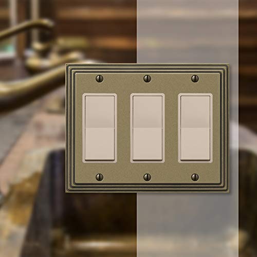 AMERELLE 84RRRRB Steps Triple Rocker Cast Metal Wallplate in Rustic Brass - color: Rustic Brass, size: 3 Rocker