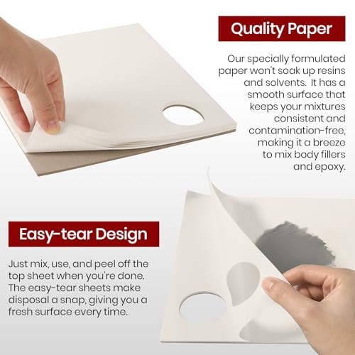 Calvana Clean Mixing Disposable Paper Kit for Body Fillers, Fiberglass, Resins, Putties, Touch-Up Paint, Includes 2 Scratch Repair Putties, Plastic Scraper, Gloves, 8.27 x 9.84 in, 80 Sheets Total - size: 2Pack+2Set Mixing Board