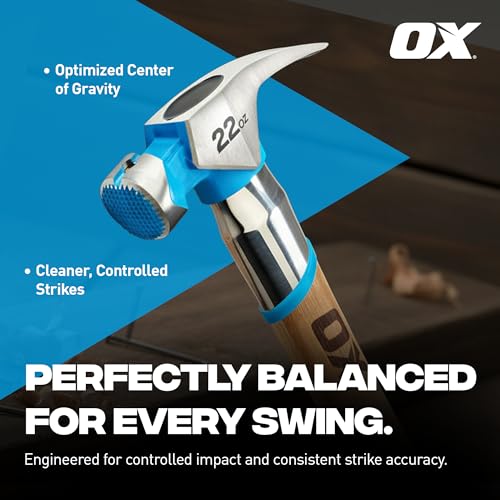 OX 22 oz Framing Hammer Milled Face with Rubber Grip Wood Handle Hammers with American Hickory - Claw Martillos De Construccion - style: 22-oz Hammer + Steel shaft & Grip