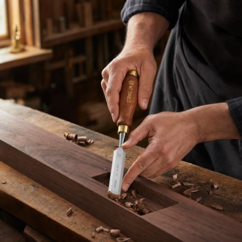 Mt Diablo Woodworking Tools 4 Piece Chisel Set - Premium CV60 Steel Wood Chisel Sets with Ergonomic Handles, Includes 1/4" 1/2" 3/4" 1" Widths - Ideal for Woodworkers - Durable Waxed Canvas Tool Roll