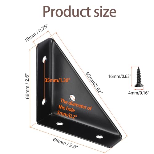 4 Pcs Trapeziform Angle Brackets, Shelf Brackets Heavy Duty Triangular Bracket Fastener, Cold Rolled Steel Braces Joining Support for Desk Bed Edge (Black), SJ2-WDQ-4P - color: 4Pcs M:5.5 x 4.2 x 1.6 Black