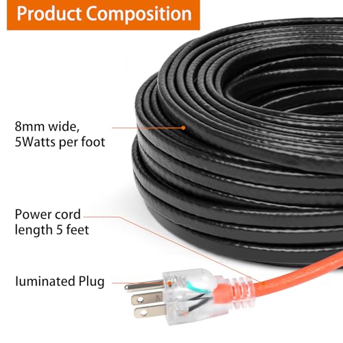 50FT Pipe Heat Tape, -40°F Freeze Protection,Heat Tape for Water Pipes - style: 50FT
