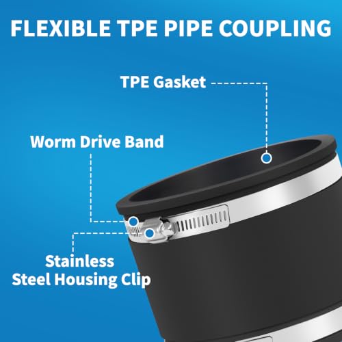 Flexible PVC Pipe Coupling with Stainless Steel Clamps Fit 1 IN Nominal Pipes, Couplers for Plastic and Copper Pipe Plumbing Connections, Drain Repair, Dust Hose (2, 4 in) - size: 4 in