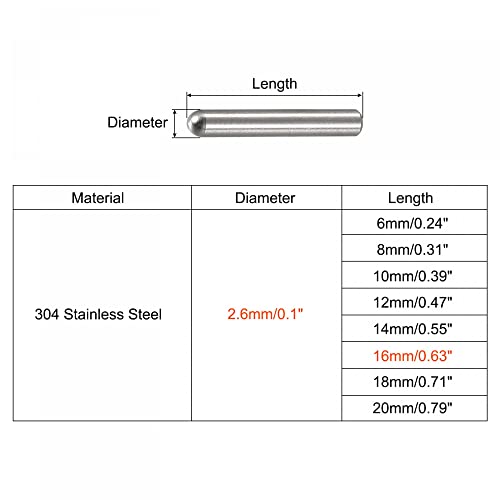 uxcell 2.6x16mm Dowel Pins, 50pcs 304 Stainless Steel Round Head Flat Chamfered End Dowel Pin Bunk Bed Pins Shelf Pegs Support Shelves Fasten Elements - size: 2.6x16mm