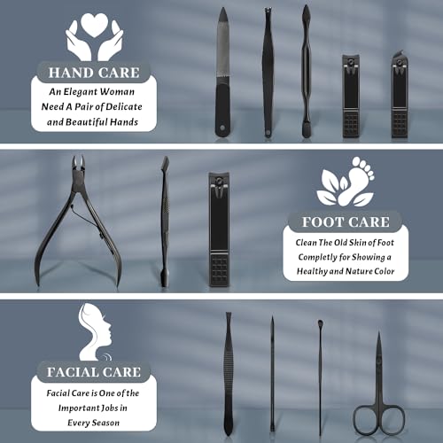 Manicure Set Nail Clipper Kit Pedicure Manicure Kit 12 In 1 Professional Pedicure Set Women Mens Personal Care Set with Travel Case Black - color: black