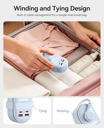 ORICO 65W GaN Travel Power Strip, 7 in 1 Charging Station(3AC, 4 USB Ports) - color: Blue