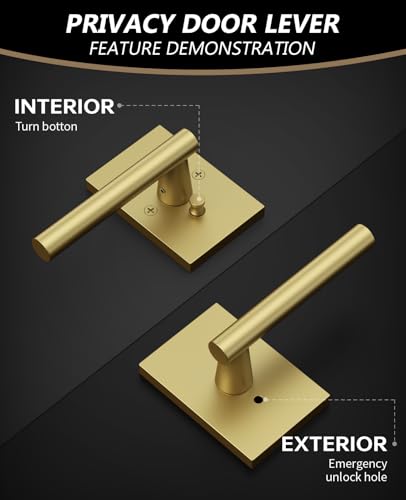 Amerdeco 10 Pack Brushed Gold Privacy Interior Door Handles - color: Brushed Gold