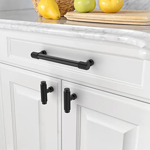 Amerdeco 10 Pack Matte Black Knurled Cabinet Pulls 5 Inch(128mm) Hole Center Kitchen Cabinet Handles Drawer Pulls Cabinet Hardware ZH0034 - color: Matte Black, size: 5"/128MM Hole Center
