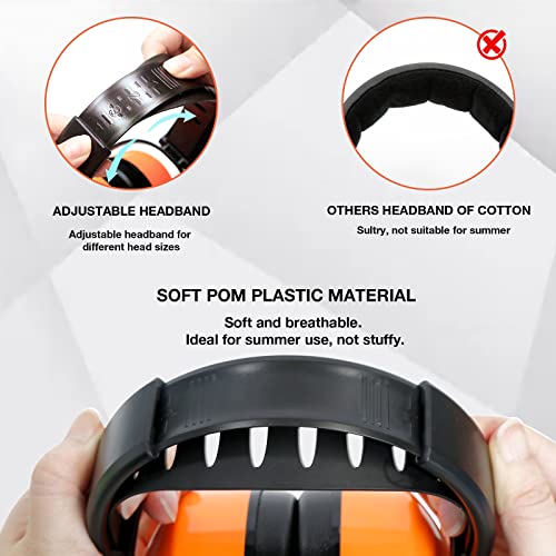 LYSIAN 31dB Hearing Protection Earmuffs, Foldable Adjustable Safety Ear Muffs for Shooting, Construction, Lawn Mowing, Adults - color: Fluorecent Orange