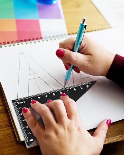 Honagu Triangular Ruler Set, 4 Pieces Aluminum Alloy Ruler, Metal Drafting Ruler, Geometric Protractor for Students, Draftsmen, Engineers, School Office Supplies (Black) - color: Black
