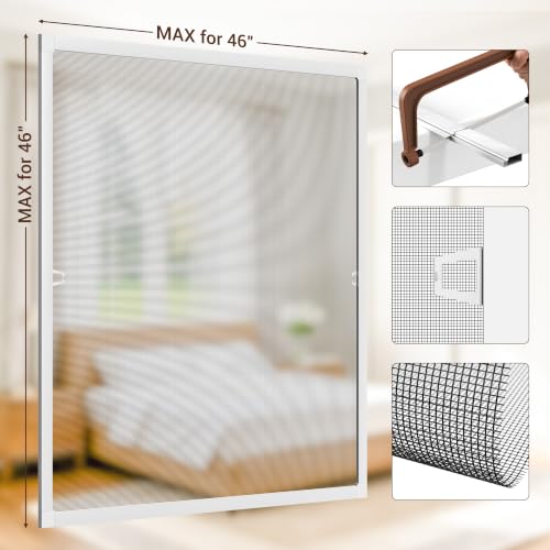 Window Screen Frame Kit, Easy Cut-to-Size, Pet-Proof Mesh 2 Sets - color: White-PET, size: 46" W X 46" H (2 Pack)
