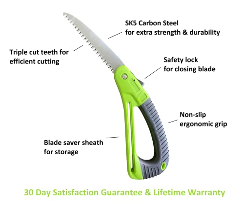 GARDEN GURU Folding Pruner Saw with Ergonomic Handle & Safety Lock – Non Slip – Rust Resistant Hardened Steel – Professional Grade Sawtooth Blade – for Pruning Trimming Camping Clearing (2 Pack) - size: 2 Pack