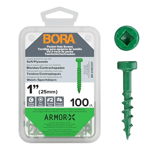 BORA Pocket Hole Screws 1 Inch Coarse Thread 100 Pack - size: 1 inch (100 Piece), style: Coarse Thread