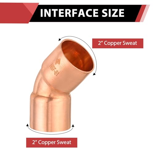 1 Piece EFIELD 2" C X C Copper 45 Degree Short Turn Elbow - size: 2"x2", style: 45 Degree