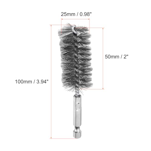 HARFINGTON 6Pcs Stainless Steel Bore Brush 25mm Dia 4" Long Cleaning Twisted Wire Brush with Handle 1/4" Hex Shank for Tubes, Ports, Bearings - size: 25mm