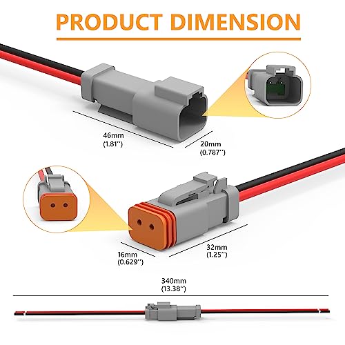 Newdeli Deutsch 2 Pin Connector Kit Waterproof Electrical Connector 16 AWG Male and Female Automotive Wire Connectors for Car Truck Boat, Dt Connector 6 Sets - size: DT Connector 6 Sets 2 Pin