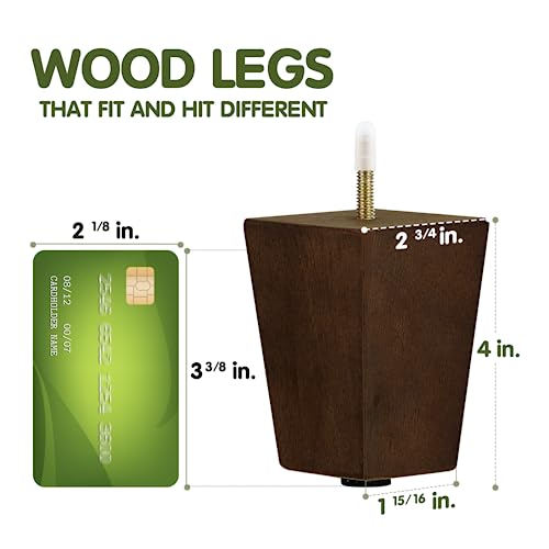 Yes4All 4" Square Wooden Furniture Legs, Adjustable Levelers, Brown, 4PCS - color: Square Brown, size: 4 inch