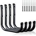 KURUI Wall Hooks for Garage Garden, 4 Pack Water Hose Holder, Large Garage Storage Hanger for Ladder Bike Extension Cord Tool, Wall Mount l Hooks, Black Heavy Duty 8 inch Long Hook - size: 8''-4pcs