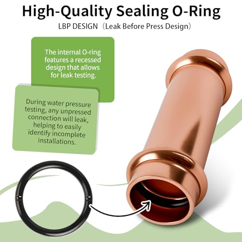 (WDAISY 5 Pack) Industrial-Grade 3/4" Press Copper Fitting – Lead-Free Press Extended Coupling No-Stop, Copper Press Fittings for Plumbing, HVAC, Potable Water, UPC & NSF/ANSI 61 Certified - size: 3/4" copper press extended coupling-5P