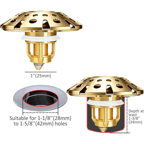 AzWzz Bathroom Sink Drain Strainer, 3 in 1 Pop Up Bathroom Sink Stopper - color: Brushed Gold
