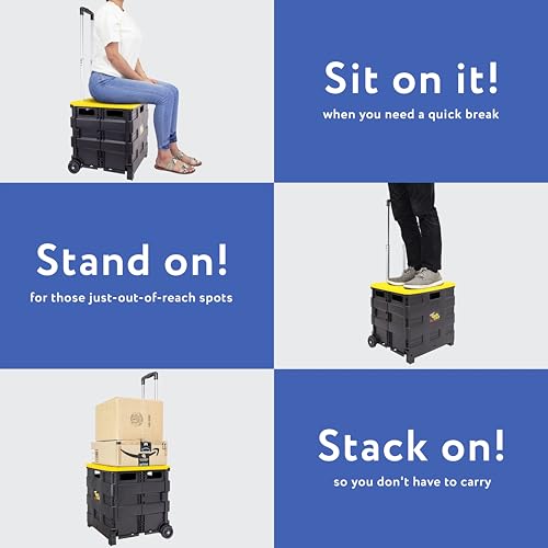 dbest Products Quik Cart Standard Collapsible Rolling Crate - Yellow Lid - color: Yellow, style: Standard