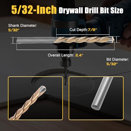 Upgrade 100 Pcs Drywall Bit, 5/32 Inch Drywall Drill Bit for Wood, Drywall Cutting Bit, Drywall Guide Point Cutting Bits, Drywall Router Bits for Use with Spiral Saw - size: 5/32 inches