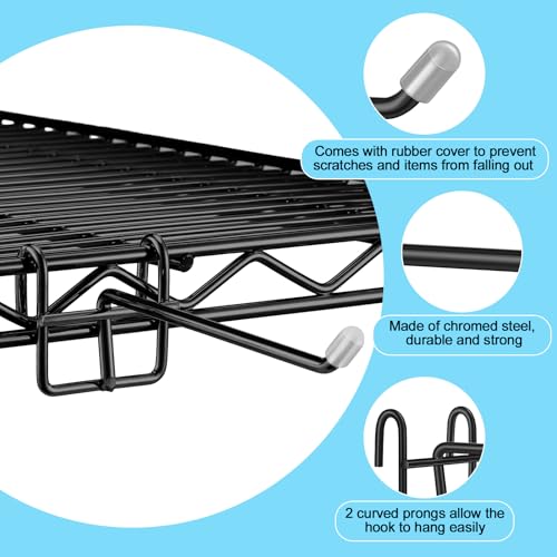MorningRo 4 Pcs Accessory Shelving Hook for Wire Shelf Accessories, Black | Heavy Duty Metal with Rubber Cover, Fits Wire Shelves Organizing Kitchen Tools, Space-saving Storage Pantry Garage Closet - color: Black