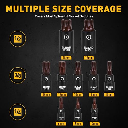 13-Piece XZN Triple Square Spline Bit Impact Socket Set - Premium S2 Steel European Style M4 - M18 with Socket Adapters, 1/4”, 3/8” and 1/2” Drive | Professional Mechanic Garage Tools - style: XZN Triple Square Spline