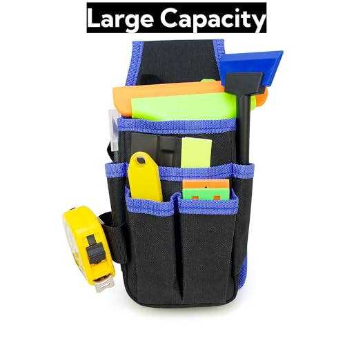 Small Canvas Tool Pouch with Adjustable Belt for Electricians, Carpenters, and Mechanics, 6-Pocket Tool Organizer Utility Tool Belt with Handy Hanging Loop, 5x10 Inch - color: blue black-1pcs