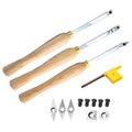 12-1/2 inch Wood Lathe Turning Tools Set 3 pcs, 12.5" Finisher Carbide Tipped Lathe Chisel Tool Bar, with Wooden Handles and Square Round Diamond Carbide Inserts