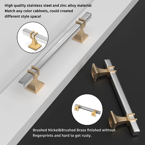 10 Pack 5 Inch Cabinet Pulls Brushed Nickel and Gold Cabinet Handles, Silver and Gold Dresser Drawer Pulls Brushed Nickel Kitchen Hardware - color: Brushed Nickel & Matte Gold, size: 5 inch (128mm) Hole Center Pull