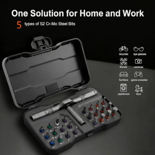 24 in 1 Magnetic Ratchet Screwdriver Set With T-Handle, Grey - color: Grey, size: 24 In 1