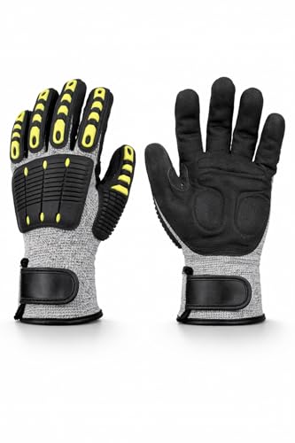 ANSI A3 Cut Resistant Work Gloves, TPR Impact Protection, Nitrile Anti-Slip Palm, HPPE Glass Fiber, Oil Resistant. LARGE - size: Medium